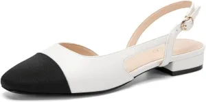 Slingback Flats for Women 2.0 Square Toe Two Toned Flats Wedding Shoes Low Heel Pumps for Women
