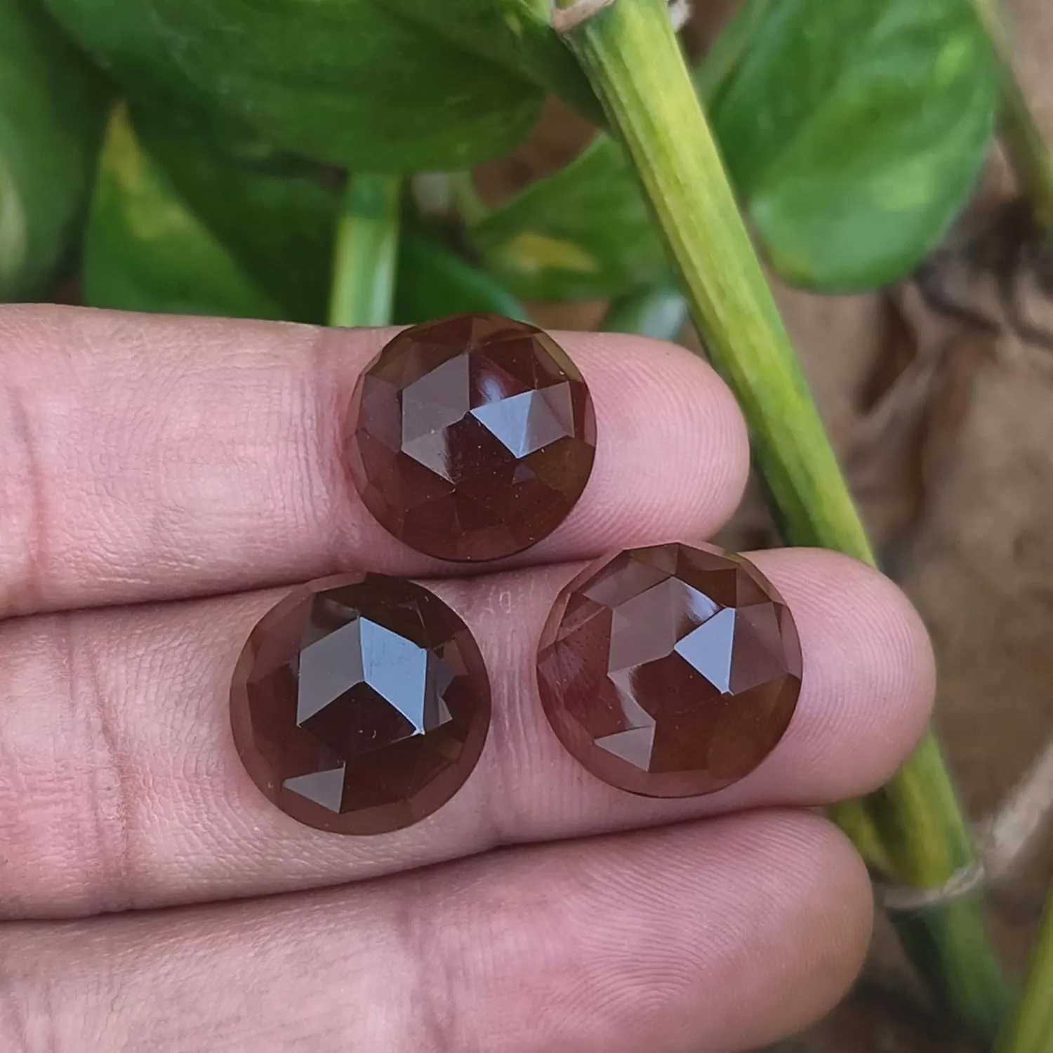 Smoky Quartz Round Cabochon Rose Cut – Faceted Flat Back Natural Gemstones for Jewelry Making, Calibrated Loose Stones in 6mm to 14mm Sizes – Elegant Brown Quartz - 10 Piece Set