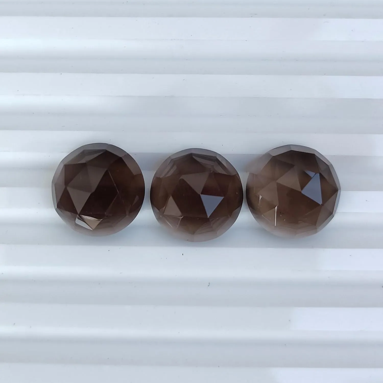 Smoky Quartz Round Cabochon Rose Cut – Faceted Flat Back Natural Gemstones for Jewelry Making, Calibrated Loose Stones in 6mm to 14mm Sizes – Elegant Brown Quartz - 10 Piece Set