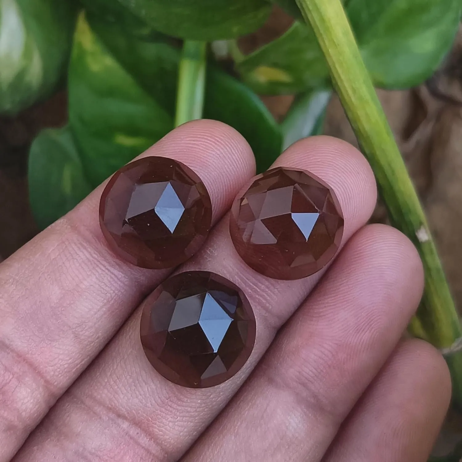 Smoky Quartz Round Cabochon Rose Cut – Faceted Flat Back Natural Gemstones for Jewelry Making, Calibrated Loose Stones in 6mm to 14mm Sizes – Elegant Brown Quartz - 10 Piece Set