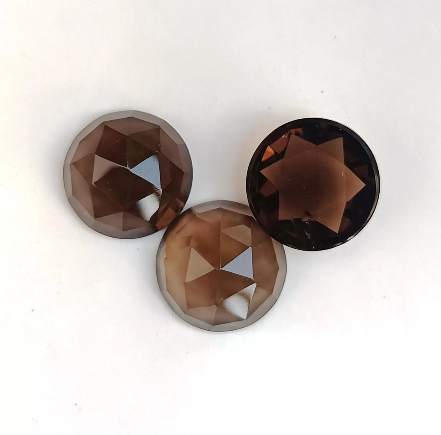 Smoky Quartz Round Cabochon Rose Cut – Faceted Flat Back Natural Gemstones for Jewelry Making, Calibrated Loose Stones in 6mm to 14mm Sizes – Elegant Brown Quartz - 10 Piece Set