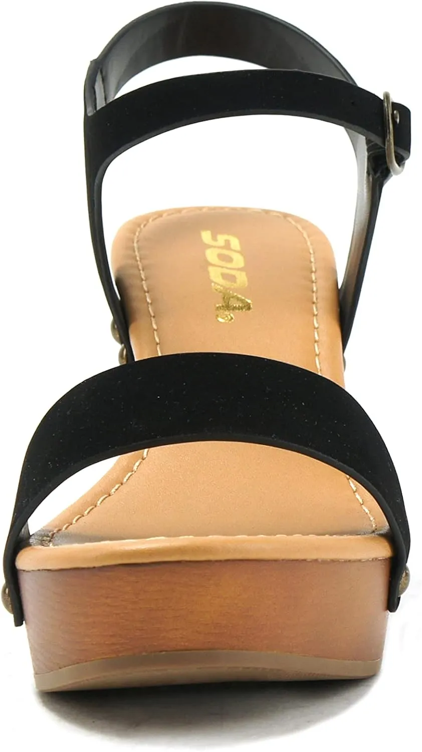 Soda CHIVAS ~ Women's Bold Buckles Studded Wedge Sandal