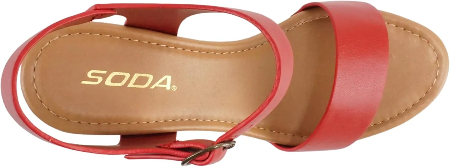 Soda CHIVAS ~ Women's Bold Buckles Studded Wedge Sandal