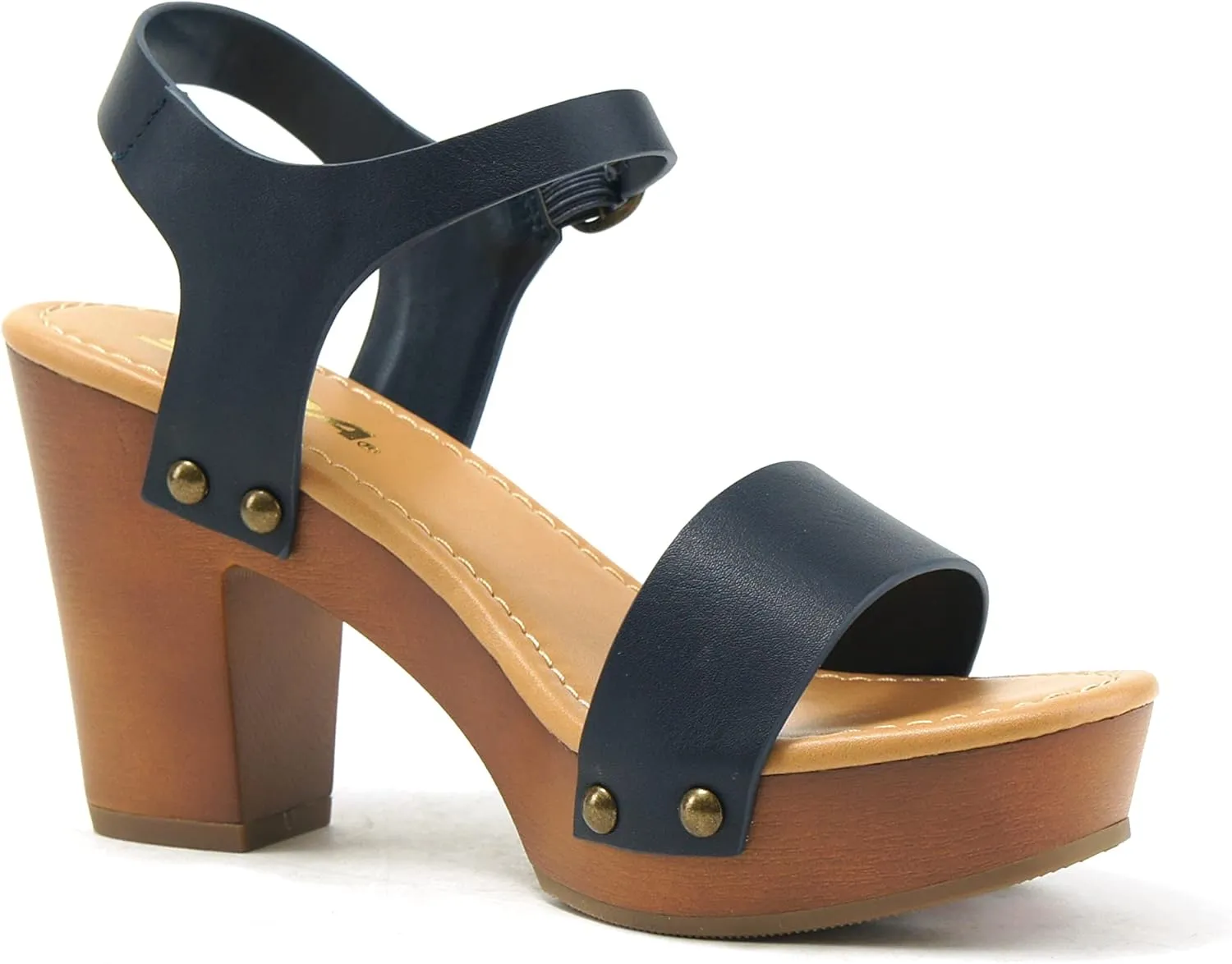 Soda CHIVAS ~ Women's Bold Buckles Studded Wedge Sandal