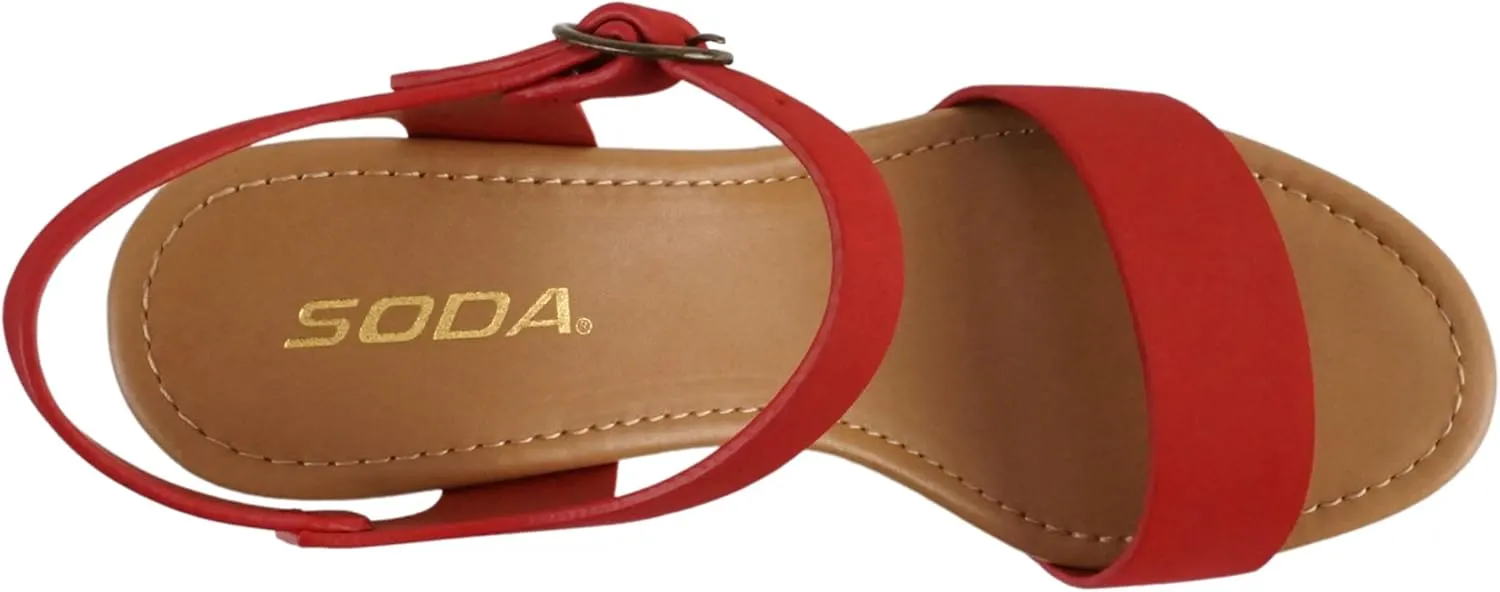 Soda CHIVAS ~ Women's Bold Buckles Studded Wedge Sandal