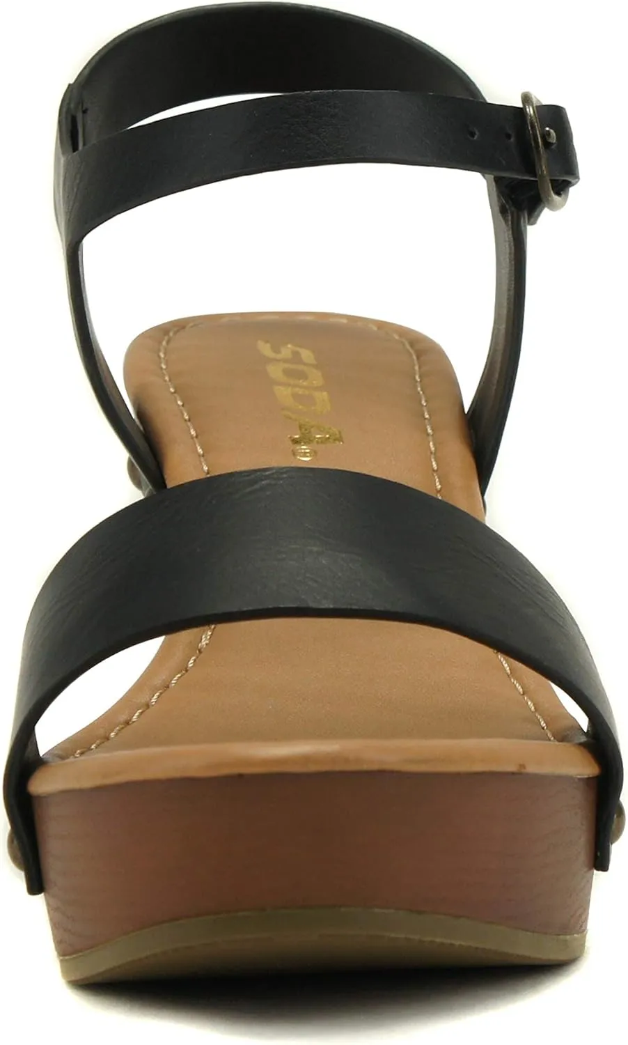 Soda CHIVAS ~ Women's Bold Buckles Studded Wedge Sandal