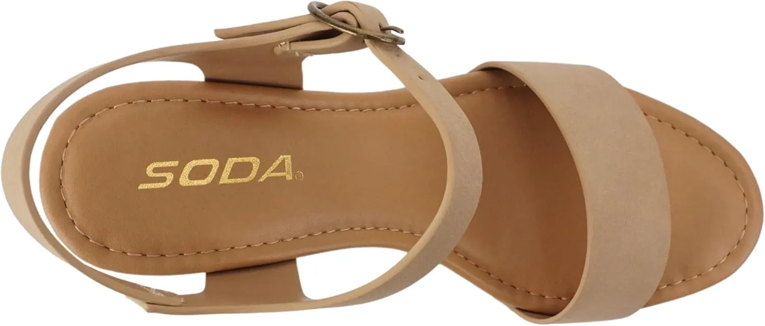 Soda CHIVAS ~ Women's Bold Buckles Studded Wedge Sandal