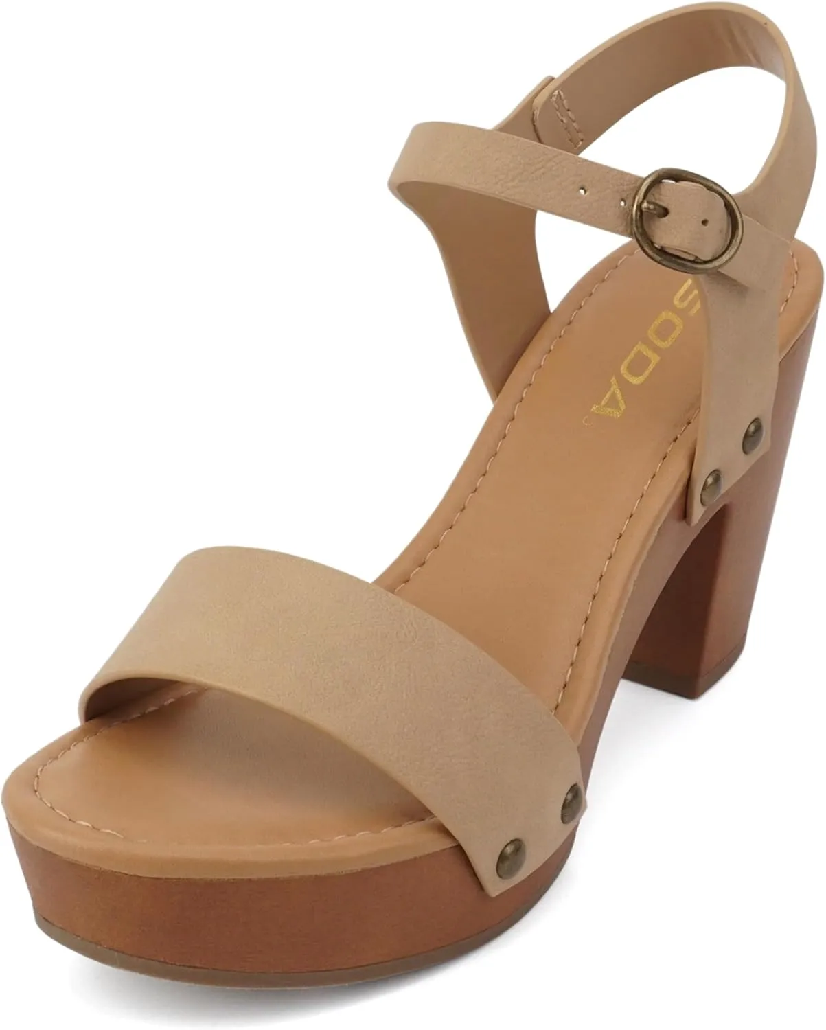 Soda CHIVAS ~ Women's Bold Buckles Studded Wedge Sandal
