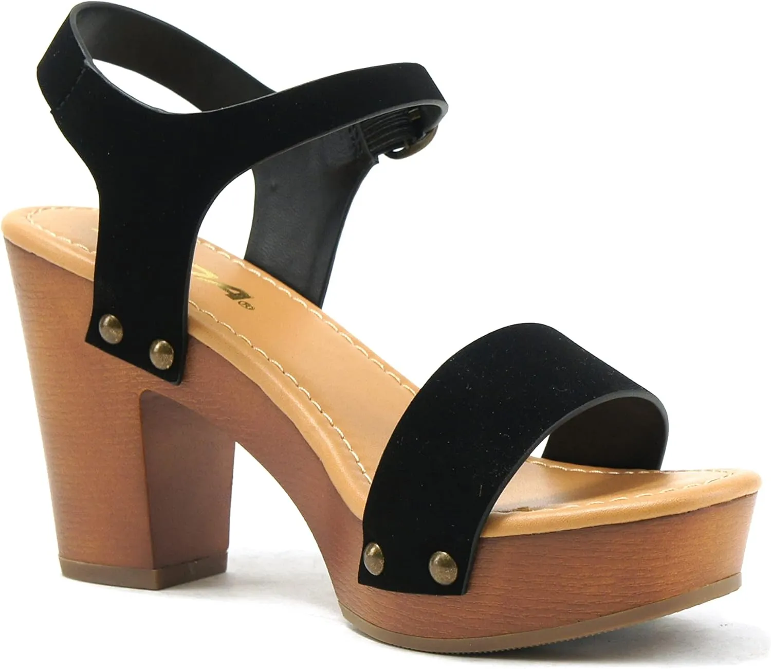 Soda CHIVAS ~ Women's Bold Buckles Studded Wedge Sandal