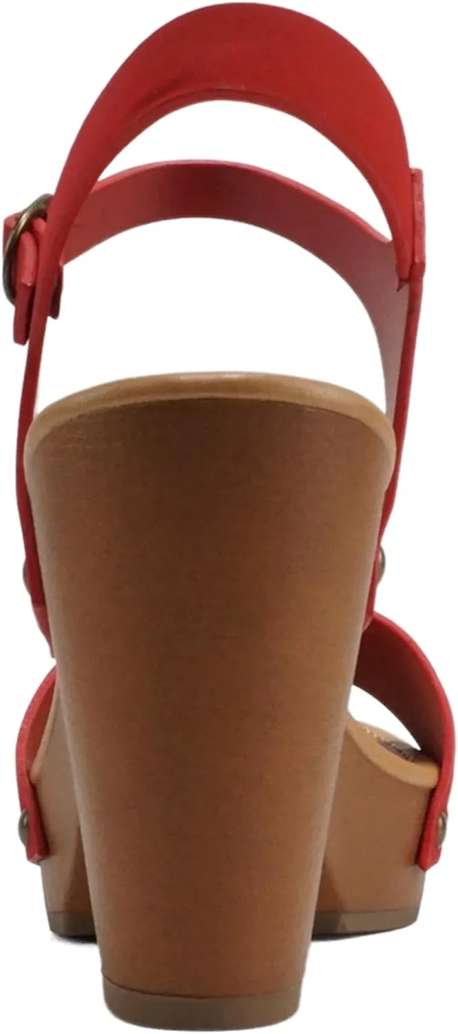 Soda CHIVAS ~ Women's Bold Buckles Studded Wedge Sandal