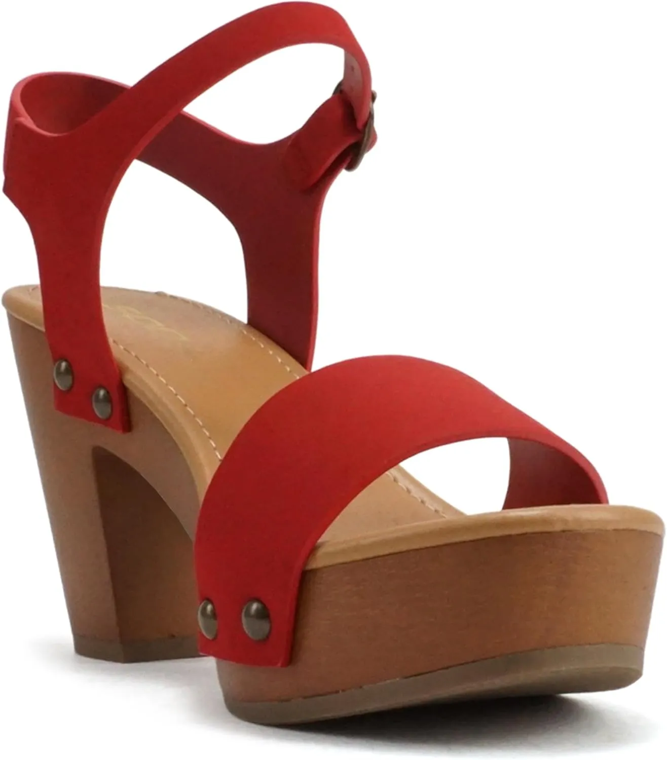 Soda CHIVAS ~ Women's Bold Buckles Studded Wedge Sandal