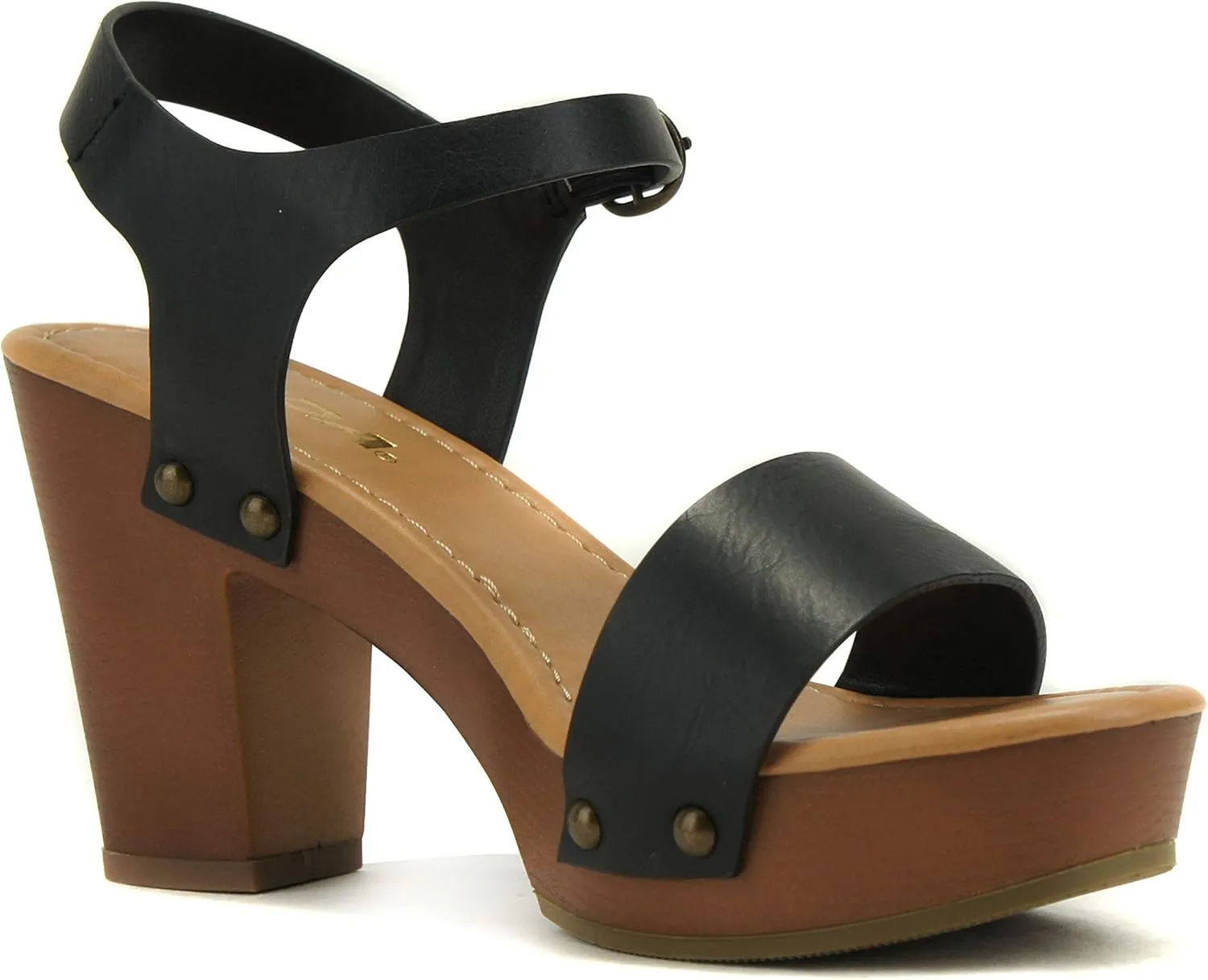 Soda CHIVAS ~ Women's Bold Buckles Studded Wedge Sandal