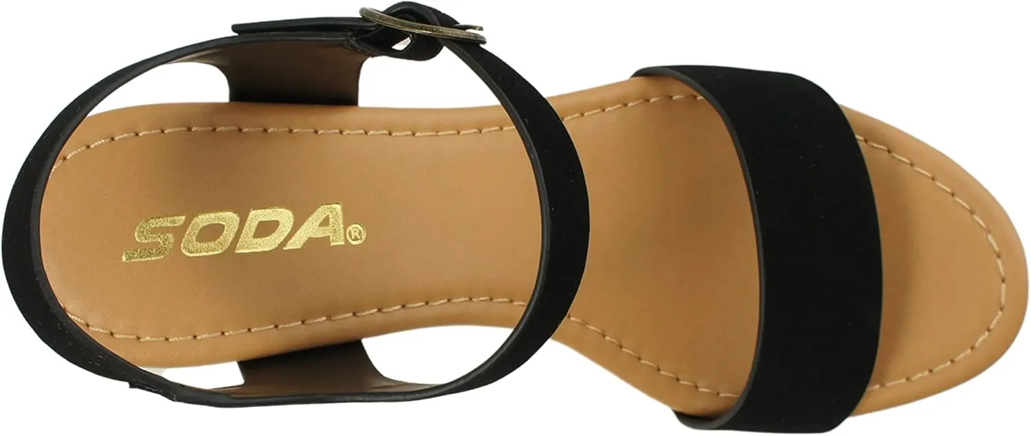 Soda CHIVAS ~ Women's Bold Buckles Studded Wedge Sandal