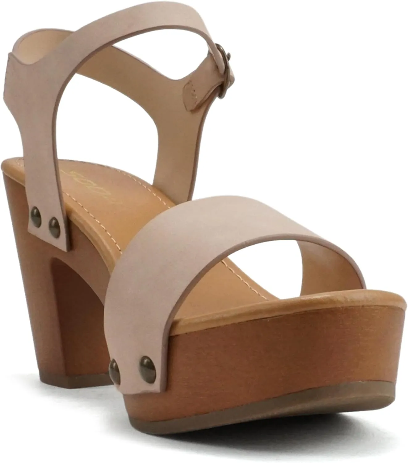 Soda CHIVAS ~ Women's Bold Buckles Studded Wedge Sandal