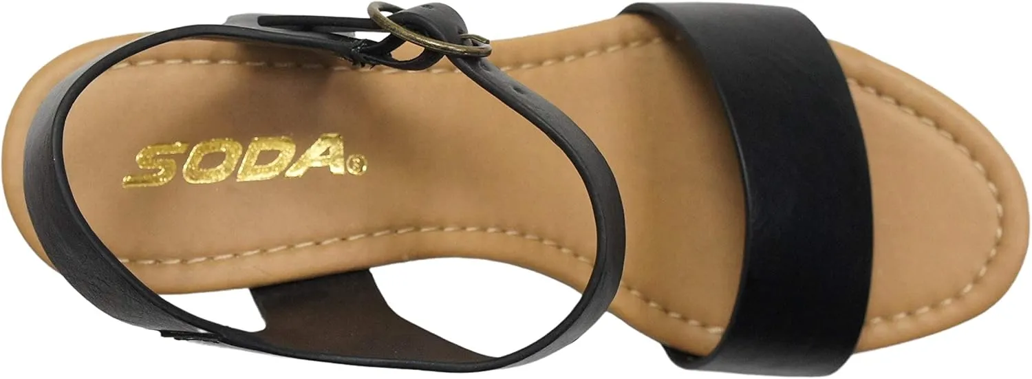 Soda CHIVAS ~ Women's Bold Buckles Studded Wedge Sandal