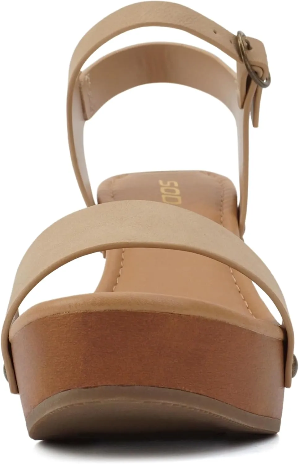 Soda CHIVAS ~ Women's Bold Buckles Studded Wedge Sandal