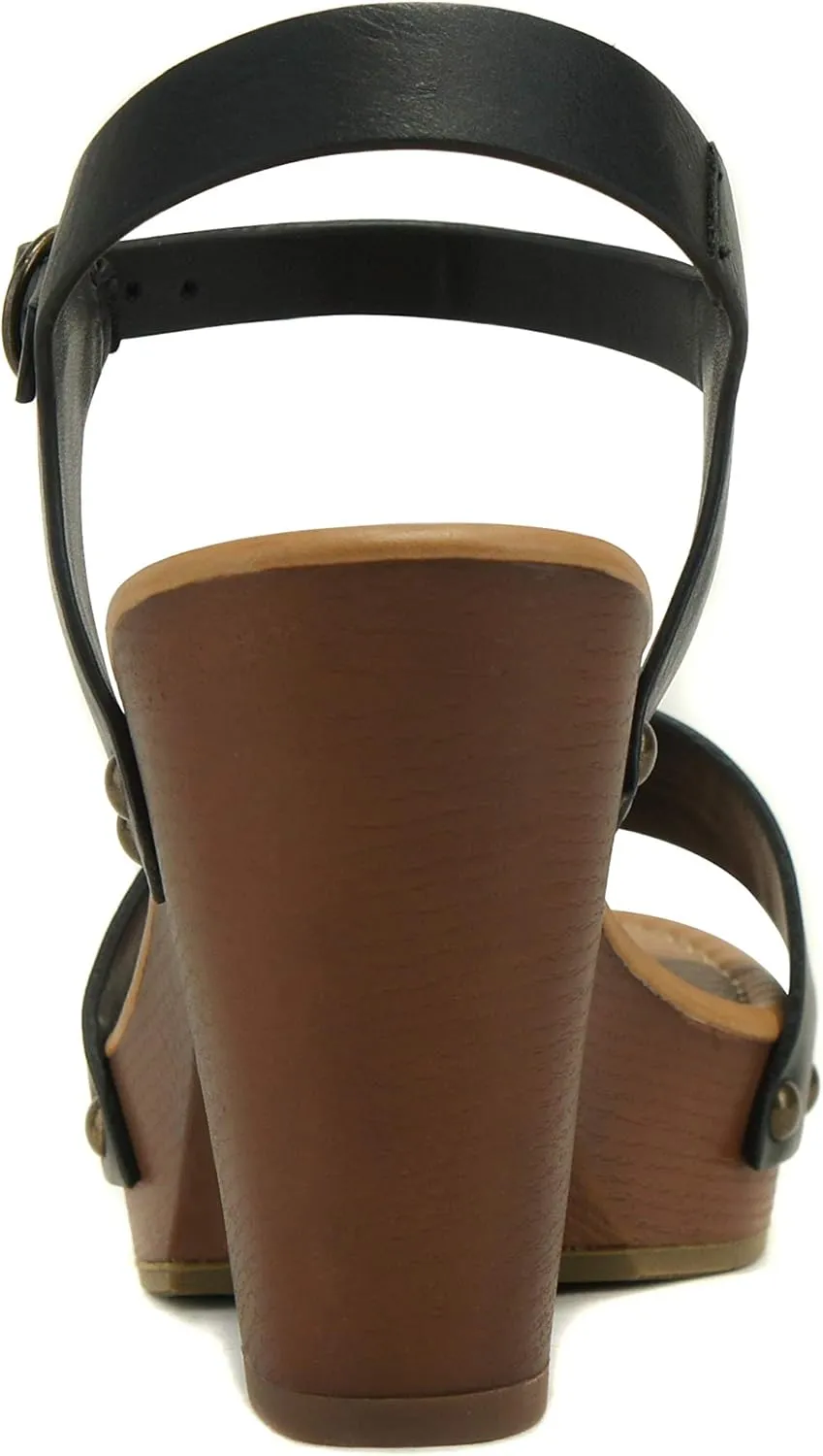 Soda CHIVAS ~ Women's Bold Buckles Studded Wedge Sandal