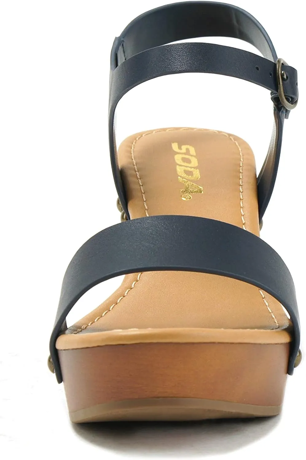 Soda CHIVAS ~ Women's Bold Buckles Studded Wedge Sandal