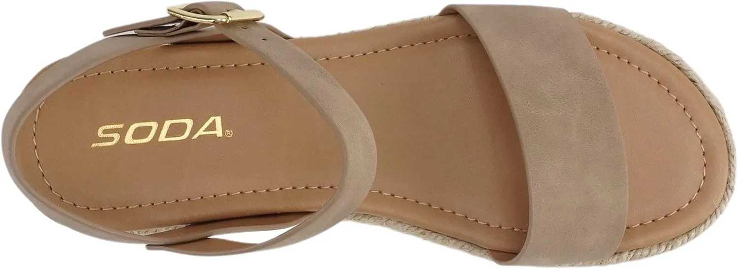 Soda CLIP ~ Women Open Toe Ankle Strap Platform Espadrille Sandal