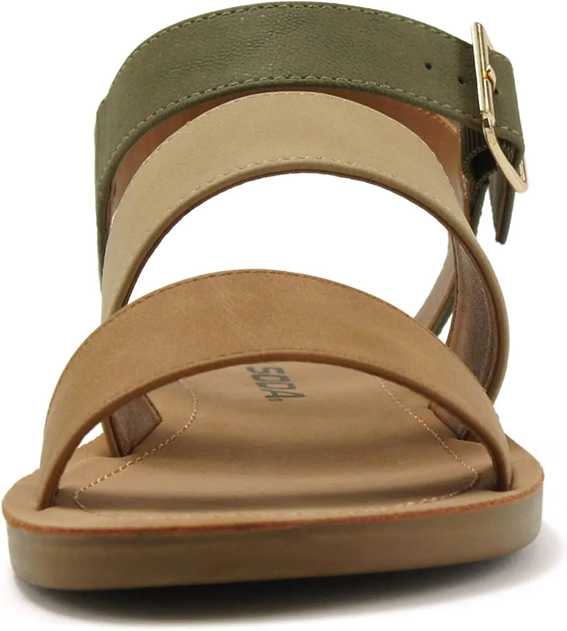 Soda COMING ~ Women Casual Open Toe Two Bands with Ankle Strap Fashion Slide Flat Sandal