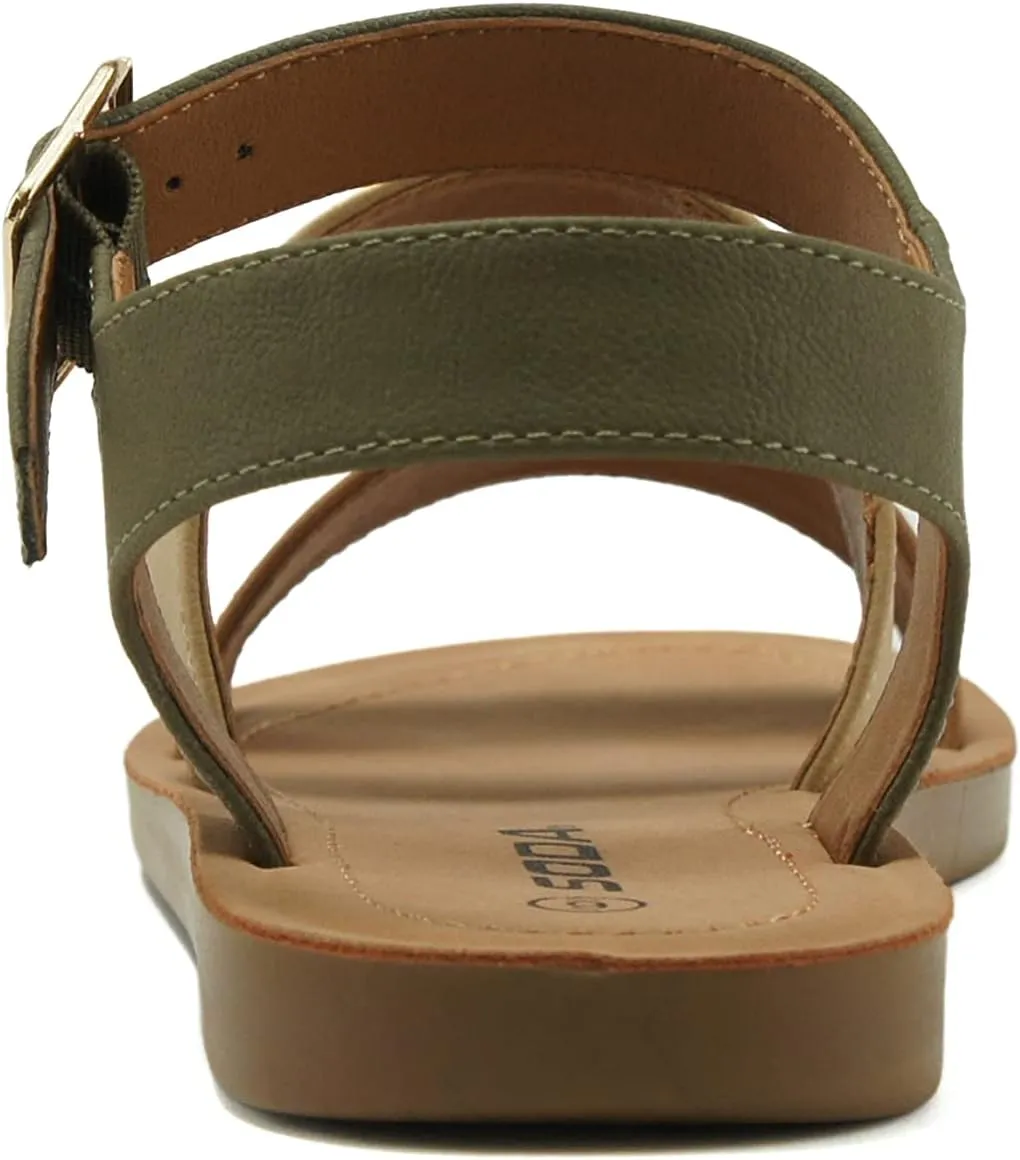 Soda COMING ~ Women Casual Open Toe Two Bands with Ankle Strap Fashion Slide Flat Sandal