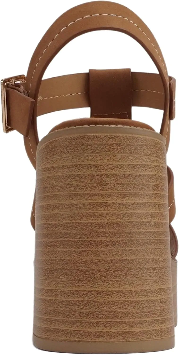 Soda “EVOLVE” ~ Women Open Square Toe Ankle Buckle Stitch Detail Platform High Heel Sandal