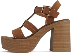 Soda “EVOLVE” ~ Women Open Square Toe Ankle Buckle Stitch Detail Platform High Heel Sandal