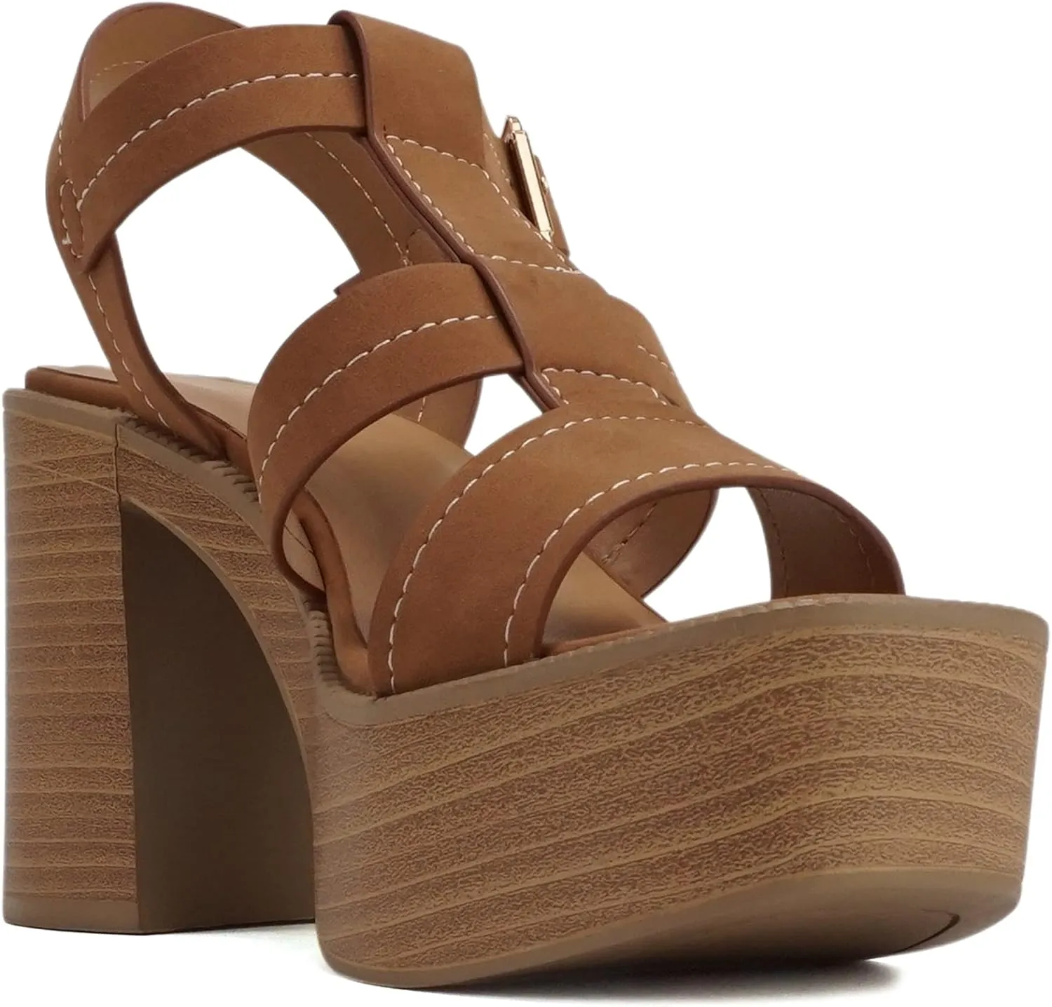 Soda “EVOLVE” ~ Women Open Square Toe Ankle Buckle Stitch Detail Platform High Heel Sandal