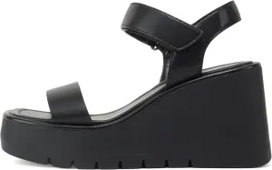Soda HITTO ~ Women Open Square Toe Single Band Hook & Loop Ankle Strap Lug Sole Wedge Sandal