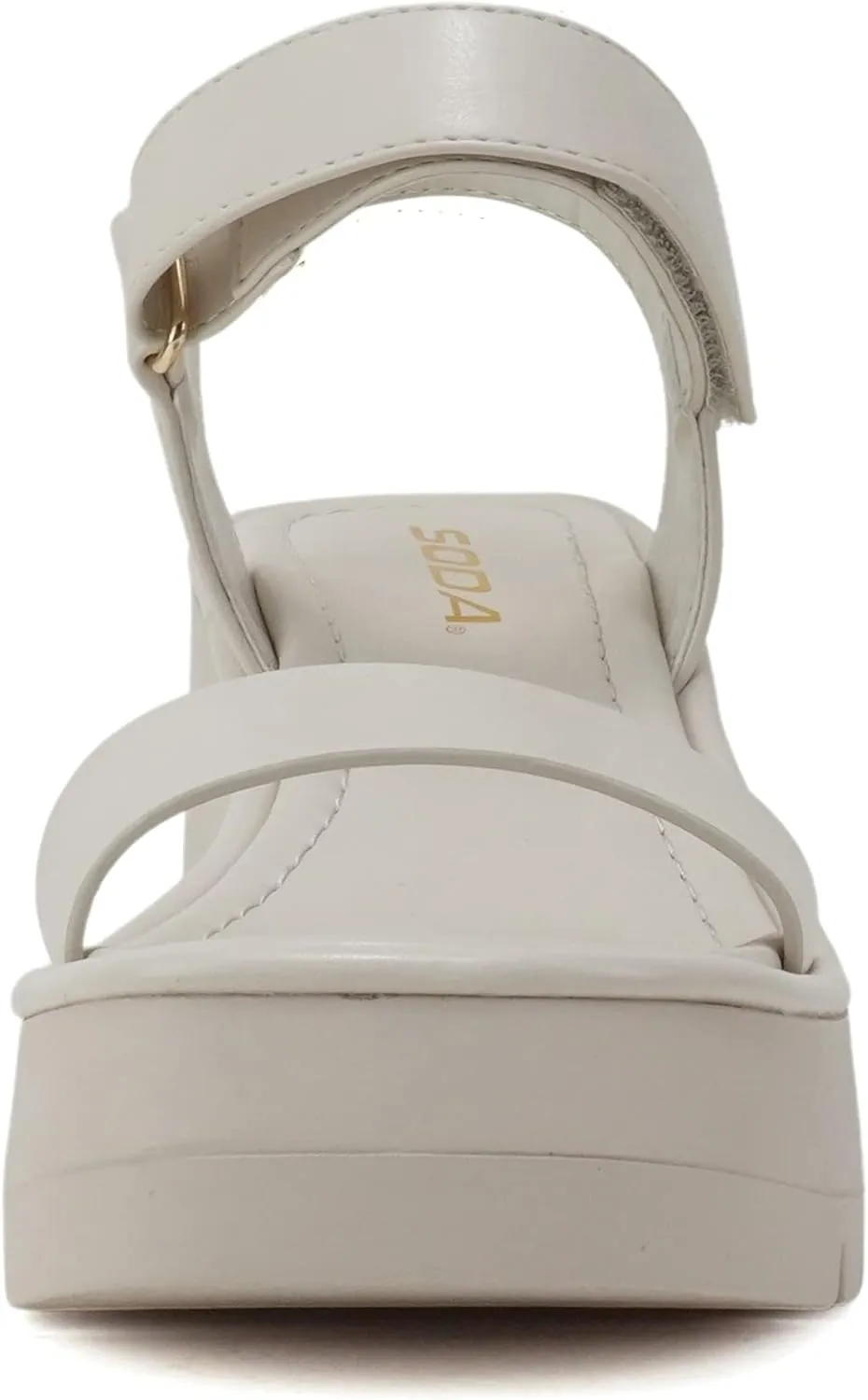 Soda HITTO ~ Women Open Square Toe Single Band Hook & Loop Ankle Strap Lug Sole Wedge Sandal