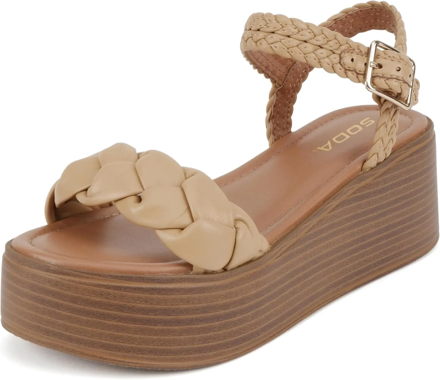 Soda “Invoke” ~ Women Open Round Toe Single Band Flatform Platform Sandal with Braided Straps