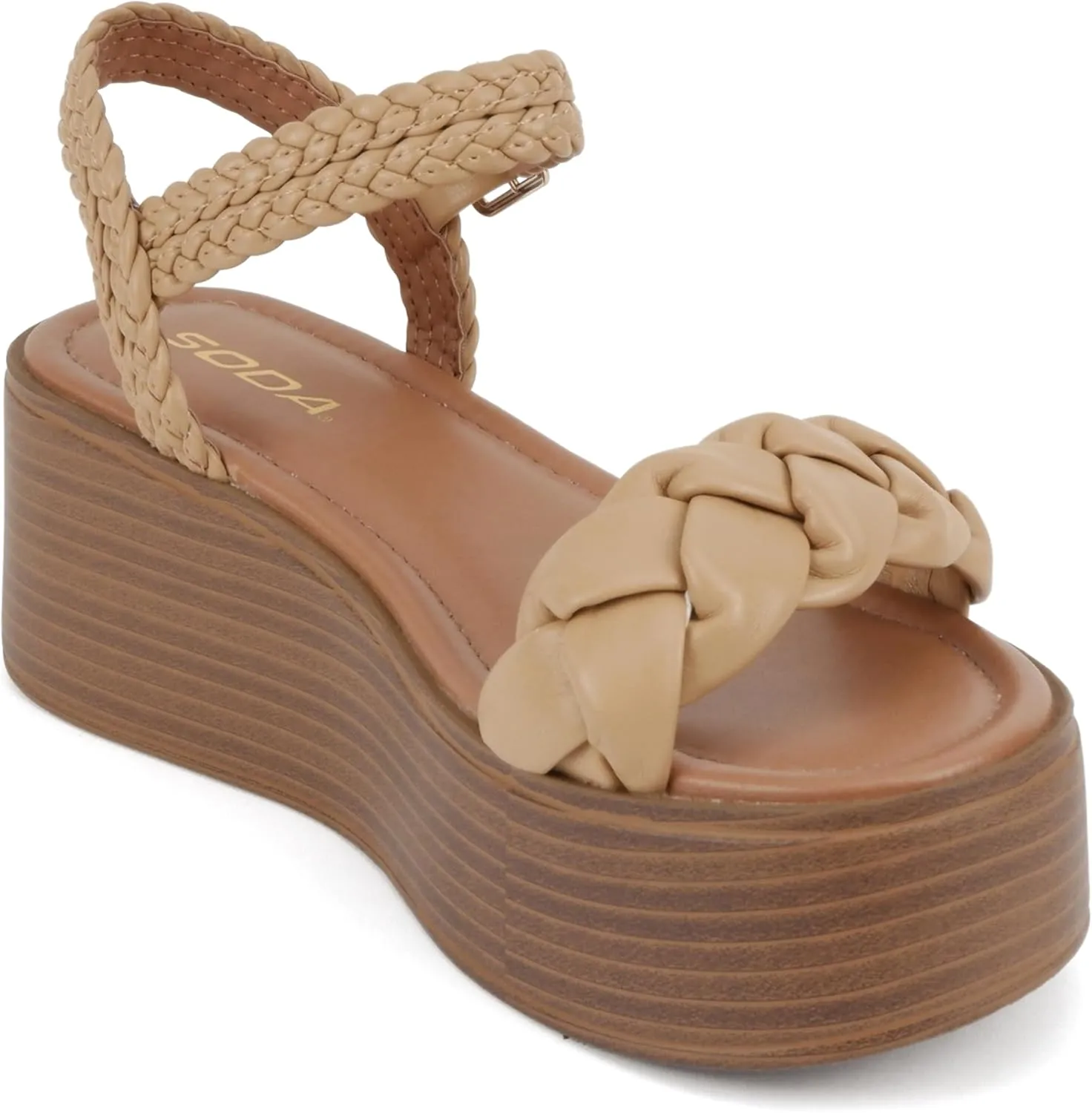 Soda “Invoke” ~ Women Open Round Toe Single Band Flatform Platform Sandal with Braided Straps