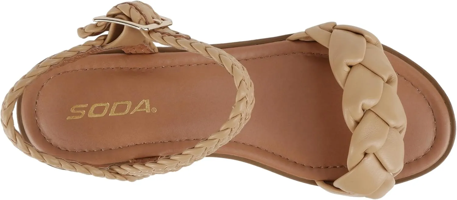 Soda “Invoke” ~ Women Open Round Toe Single Band Flatform Platform Sandal with Braided Straps