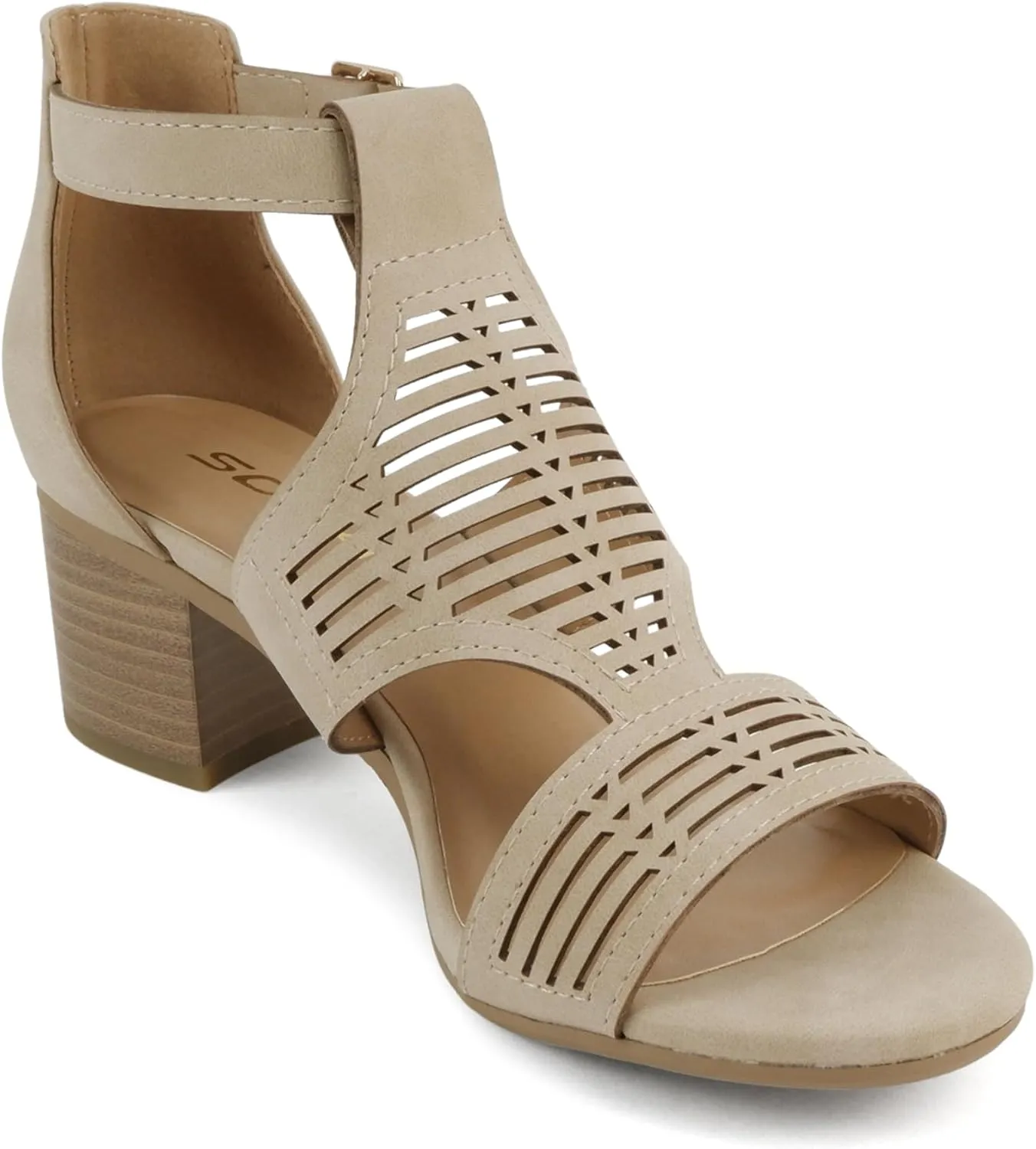 Soda “Norway” ~ Women Open Toe Closed Back Counter Cutout Upper Low Block Heel Sandal with Adjustable Ankle Strap