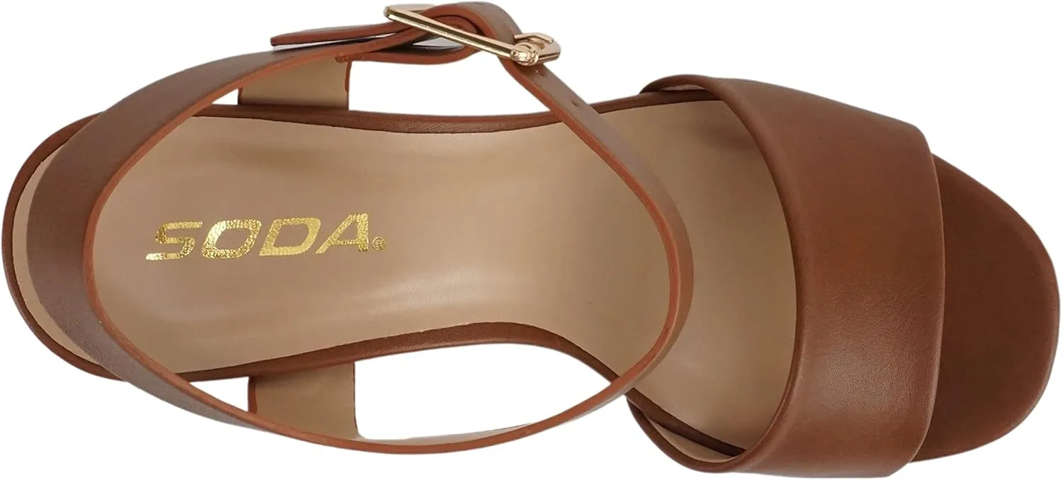 Soda “OPTIONS” ~ Women Open Square Toe Single Band Ankle Strap Buckle Platform High Heel Sandal