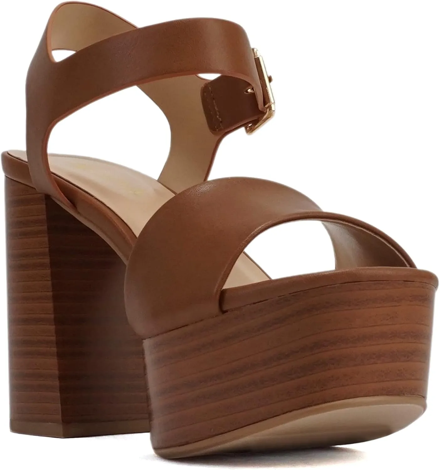 Soda “OPTIONS” ~ Women Open Square Toe Single Band Ankle Strap Buckle Platform High Heel Sandal