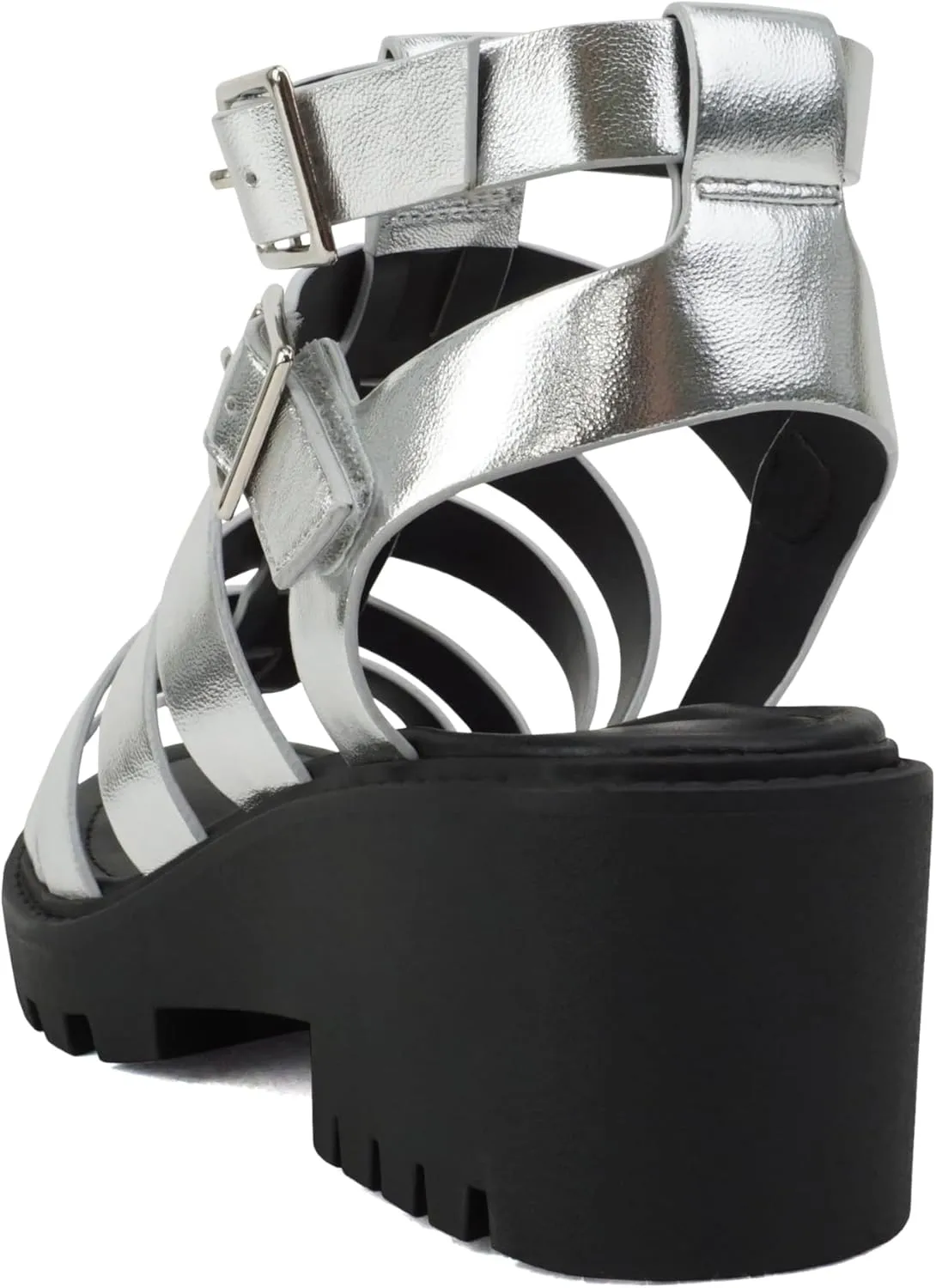 Soda “Rebirth” ~ Women Open Toe Fisherman Multi Strap Buckle Lug Sole Low Block Heeled Sandals