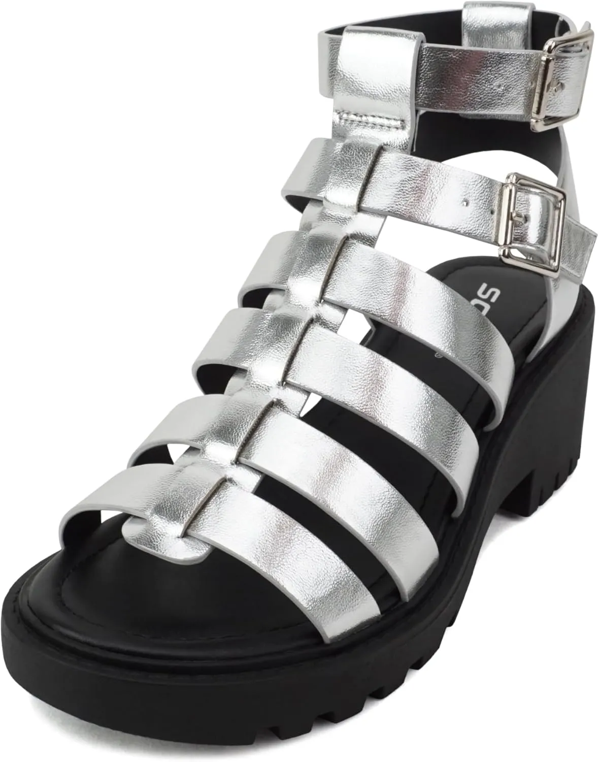 Soda “Rebirth” ~ Women Open Toe Fisherman Multi Strap Buckle Lug Sole Low Block Heeled Sandals