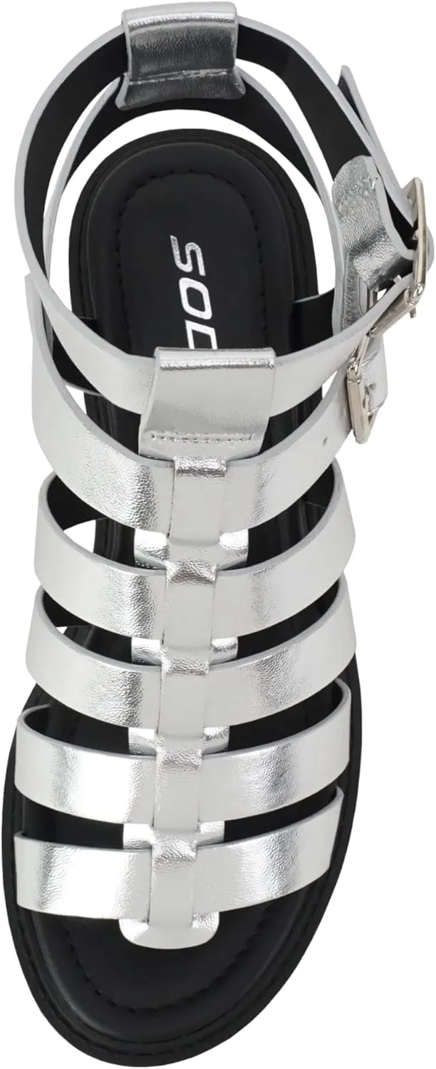 Soda “Rebirth” ~ Women Open Toe Fisherman Multi Strap Buckle Lug Sole Low Block Heeled Sandals