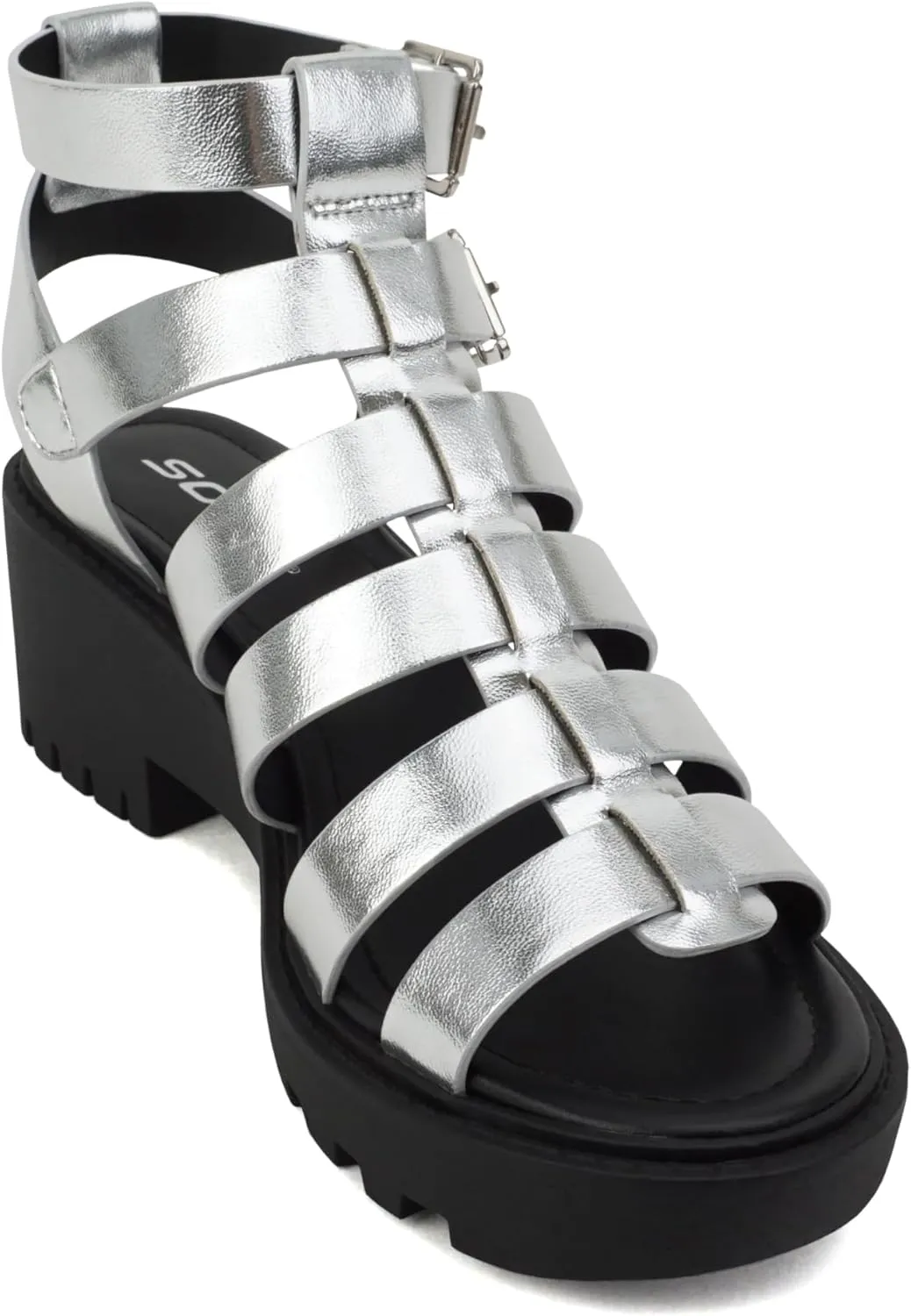 Soda “Rebirth” ~ Women Open Toe Fisherman Multi Strap Buckle Lug Sole Low Block Heeled Sandals