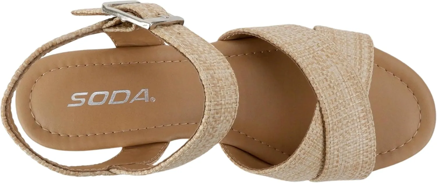 Soda “Seville” ~ Women Round Toe Crisscross Band Wedge Sandal with Adjustable Ankle Strap