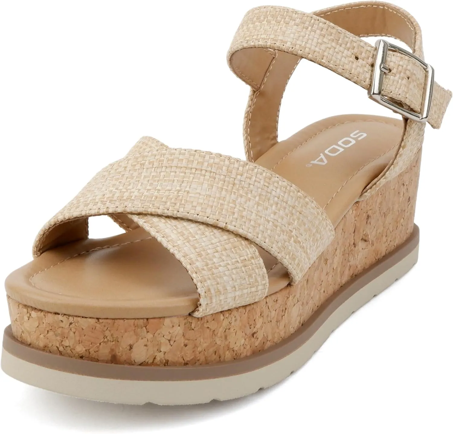 Soda “Seville” ~ Women Round Toe Crisscross Band Wedge Sandal with Adjustable Ankle Strap