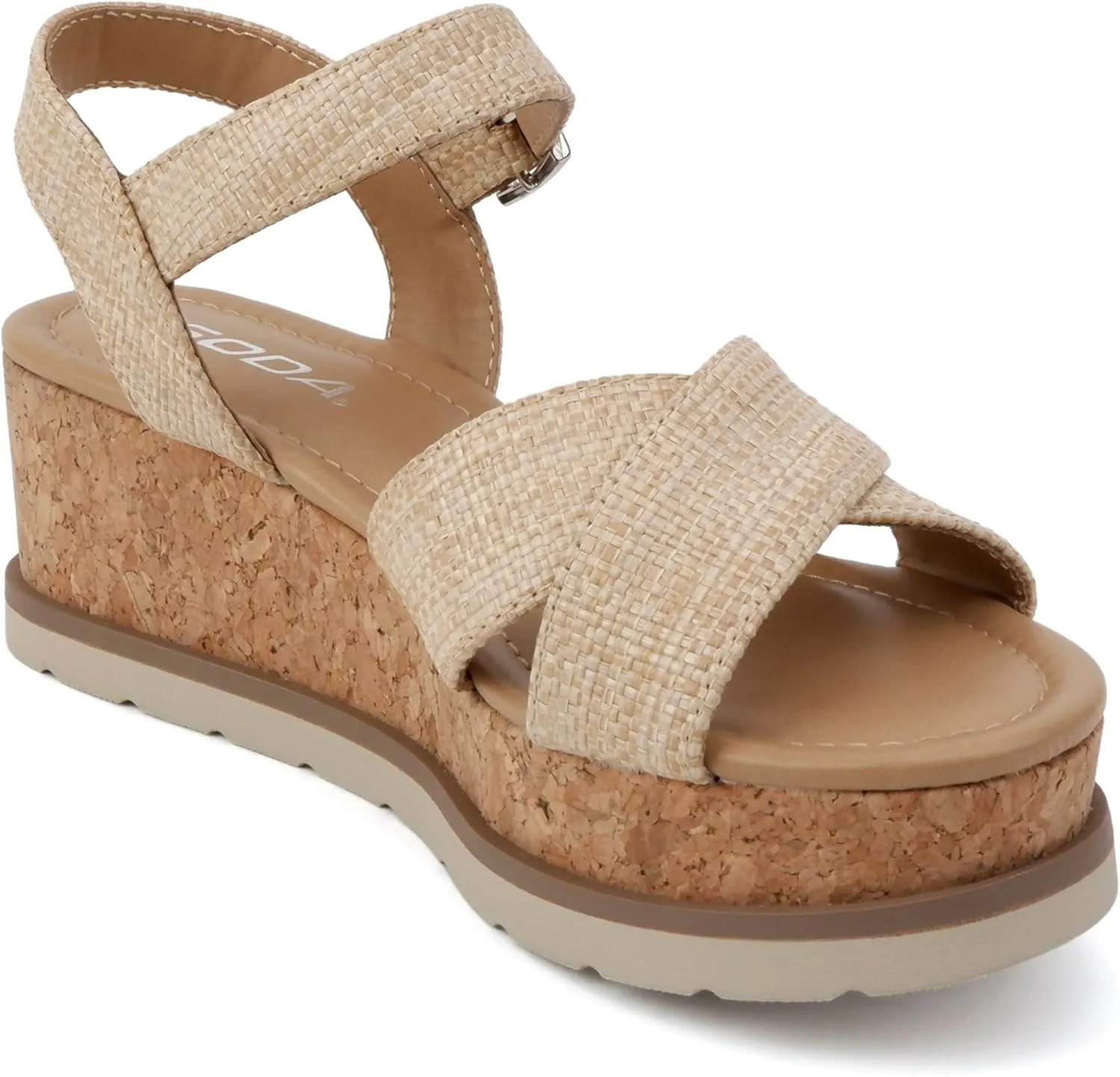 Soda “Seville” ~ Women Round Toe Crisscross Band Wedge Sandal with Adjustable Ankle Strap