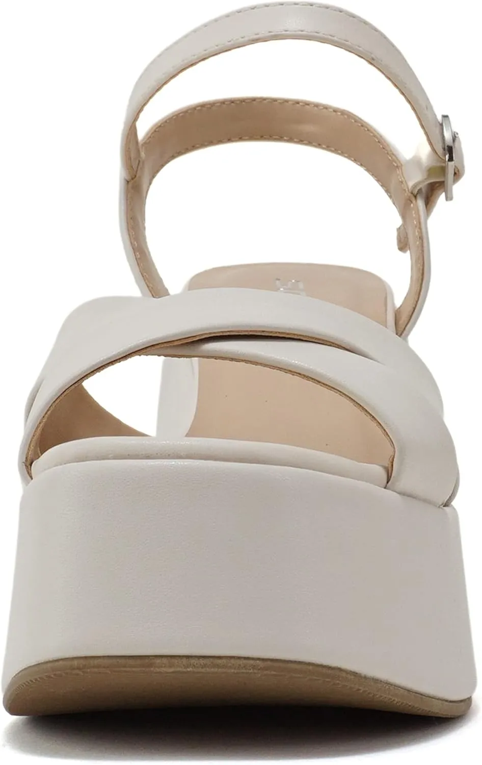 Soda “TECNO” ~ Women Square Toe Crisscross Upper High Heeled Wedge Sandal with Adjustable Ankle Strap