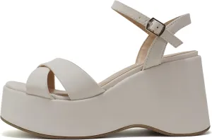 Soda “TECNO” ~ Women Square Toe Crisscross Upper High Heeled Wedge Sandal with Adjustable Ankle Strap