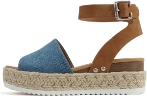 Soda Topic Open Toe Buckle Ankle Strap Espadrilles Flatform Wedge Casual Sandal