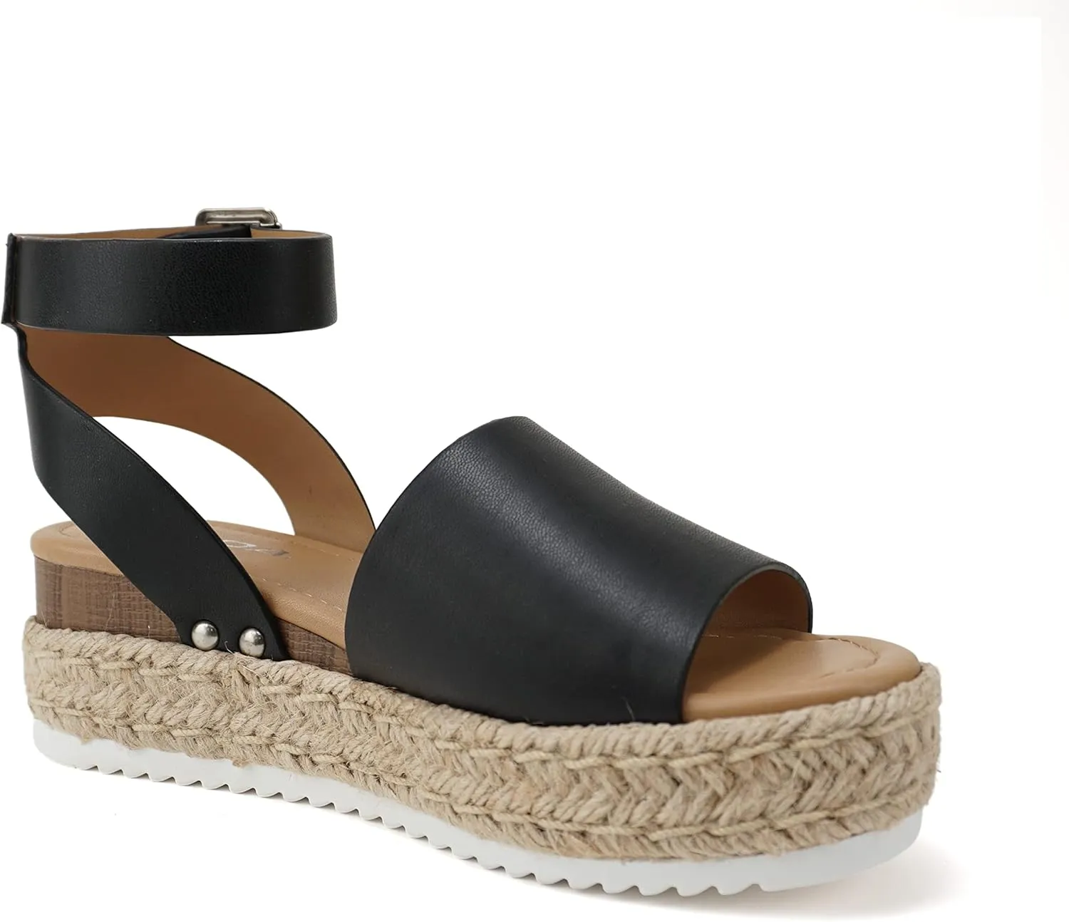 Soda Topic Open Toe Buckle Ankle Strap Espadrilles Flatform Wedge Casual Sandal