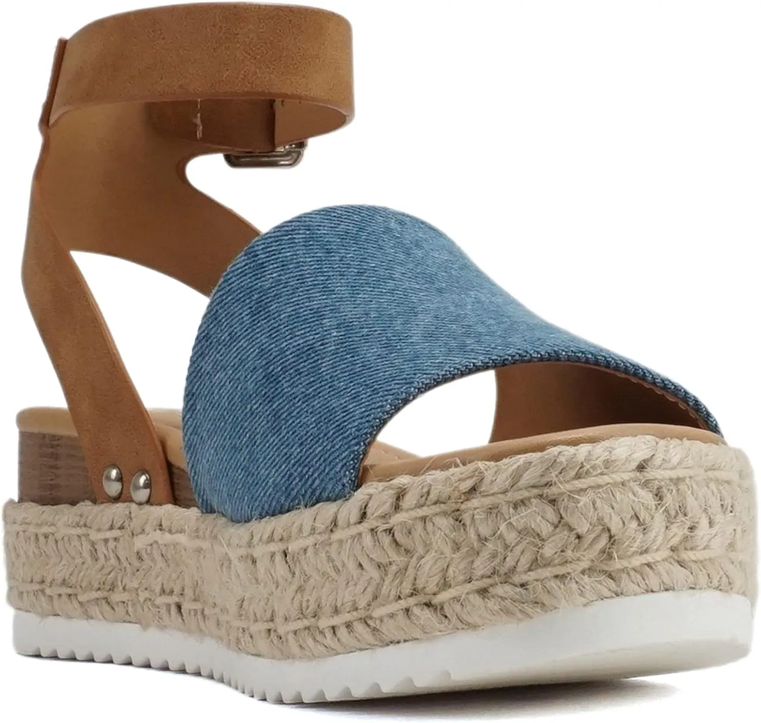 Soda Topic Open Toe Buckle Ankle Strap Espadrilles Flatform Wedge Casual Sandal