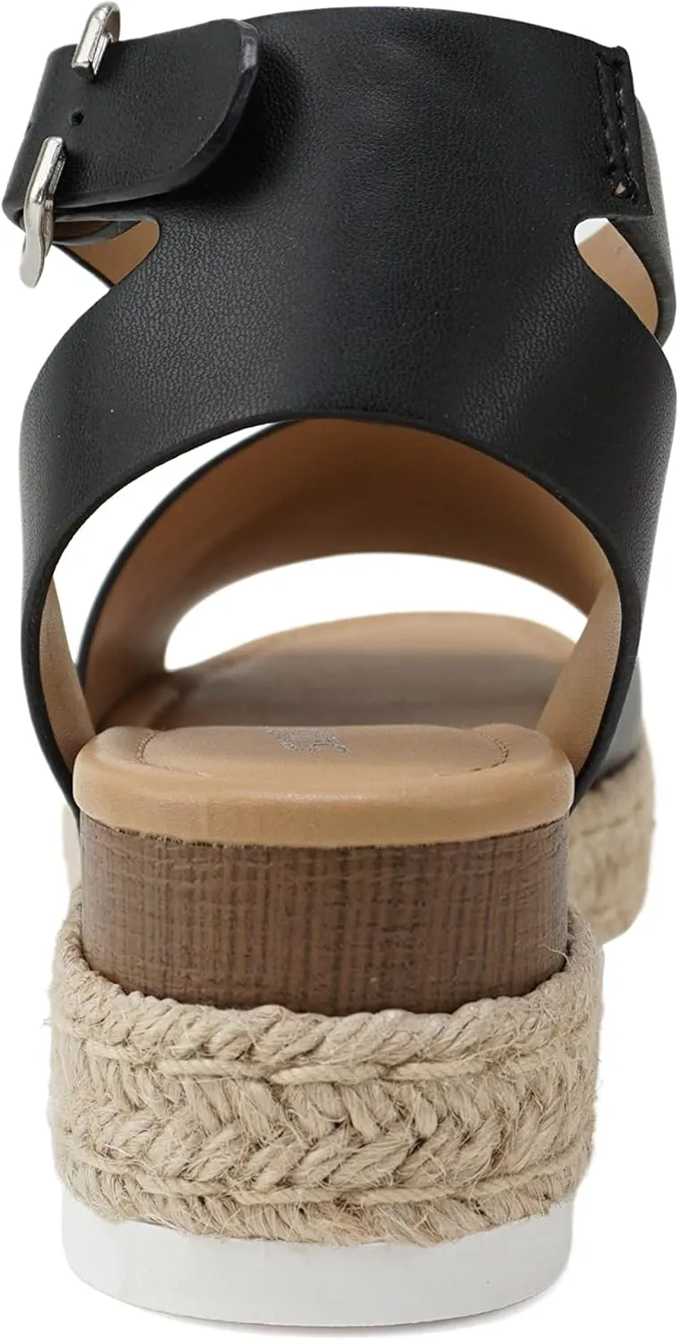 Soda Topic Open Toe Buckle Ankle Strap Espadrilles Flatform Wedge Casual Sandal