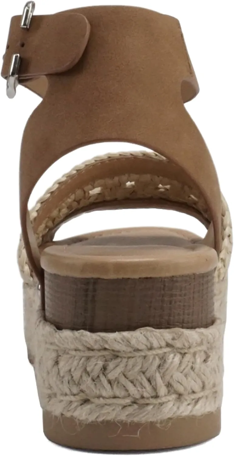 Soda Topic Open Toe Buckle Ankle Strap Espadrilles Flatform Wedge Casual Sandal